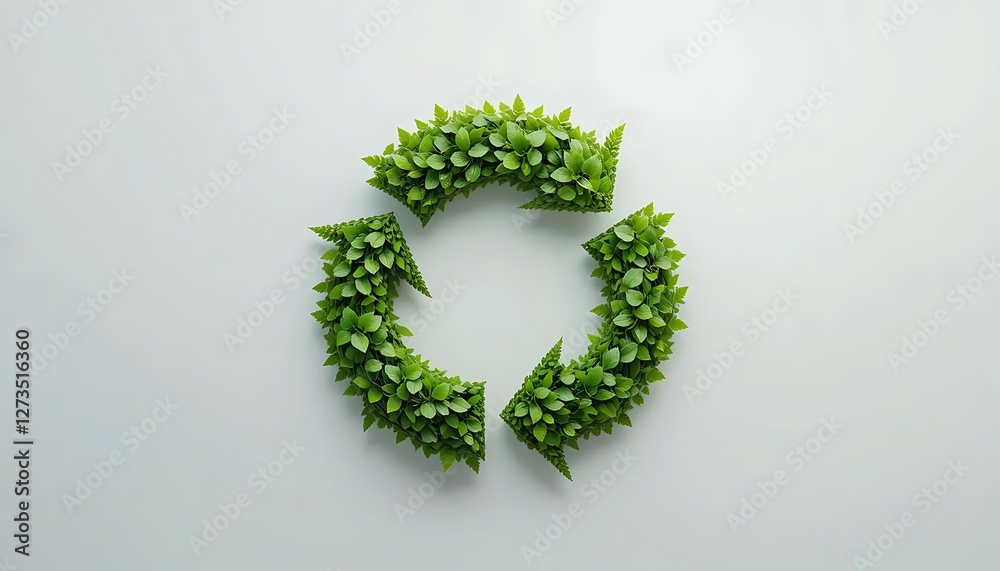 A green circular arrow icon formed by lush leaves against a white background. Depicts recycling, renewal, and nature. Ideal for eco-friendly, conservation, or design projects. A green circular arrow icon formed by lush leaves against a white background. Depicts recycling, renewal, and nature. Ideal for eco-friendly, conservation, or design projects.