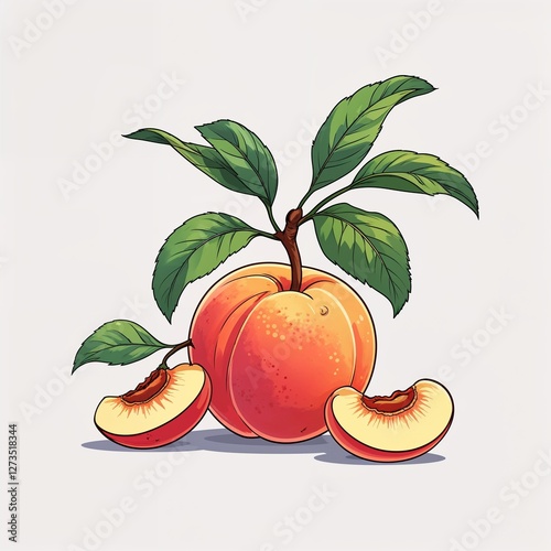 Peach cartoon illustration on plain white background