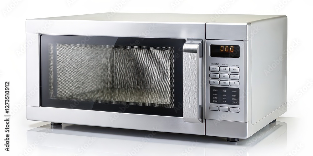 Obraz premium Stainless Steel Microwave Oven on White Background