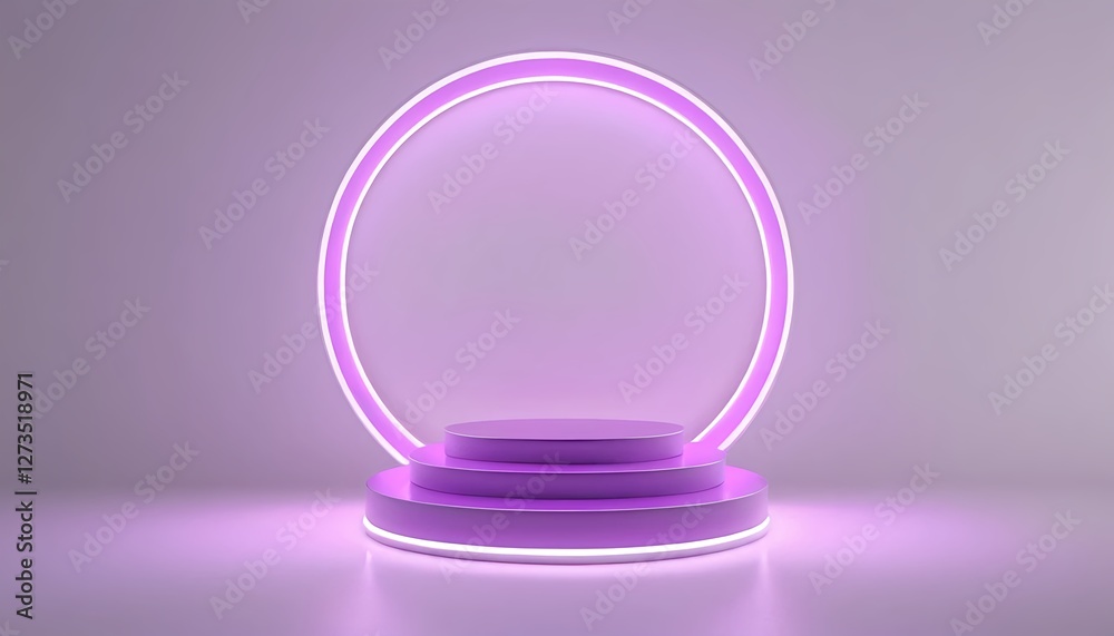 Obraz premium Purple Neon Circle Product Display Stand