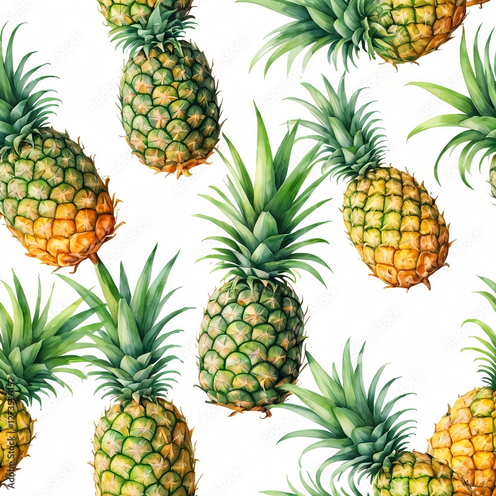 Seamless Watercolor Pattern of Pineapples Seamless Watercolor Pattern of Pineapples