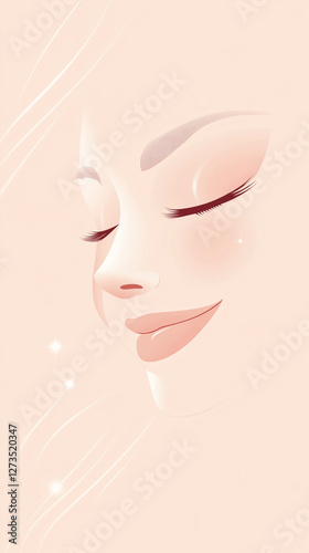 Minimalist feminine portrait of a smiling woman in soft tones