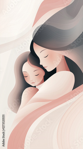  Minimalist abstract illustration of mother and child embracing