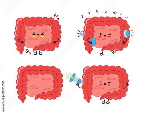 Cartoon Intestines with various expressions and activities