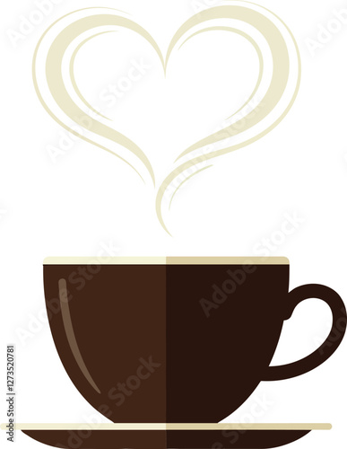 Coffee cup design with heart steam in flat vector art