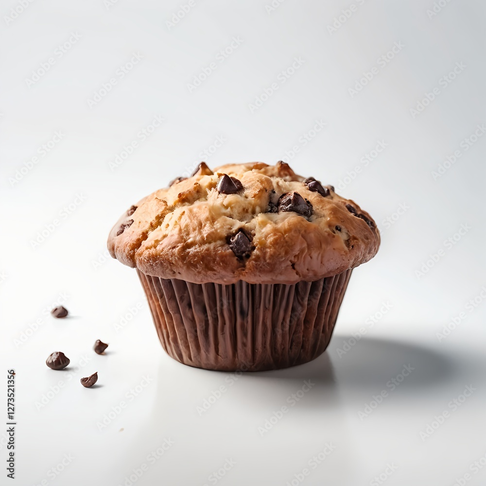 Delicious Chocolate Chip Muffin on White Background Delicious Chocolate Chip Muffin on White Background