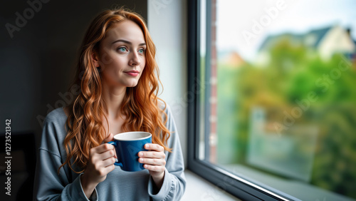 Woman enjoying coffee at a window: time for contemplation