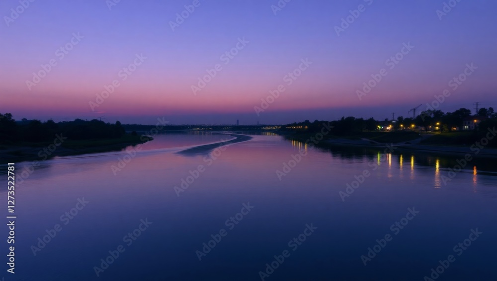 Mystical Twilight Over a Calm River Bend Mystical Twilight Over a Calm River Bend