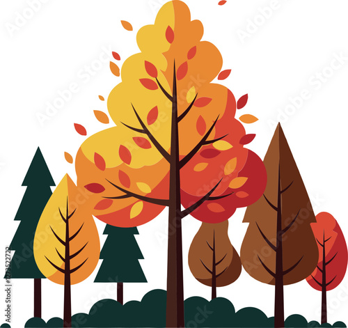 Colorful autumn trees in a vibrant flat design vector art