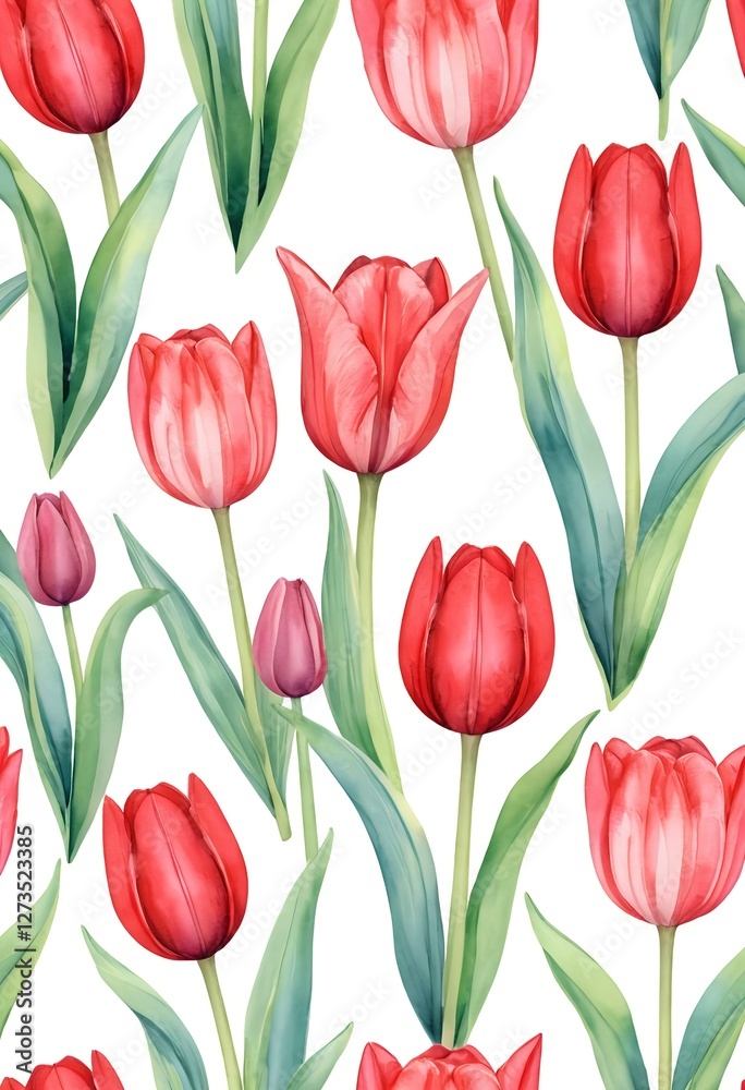 Seamless Pattern of Red Tulips Seamless Pattern of Red Tulips