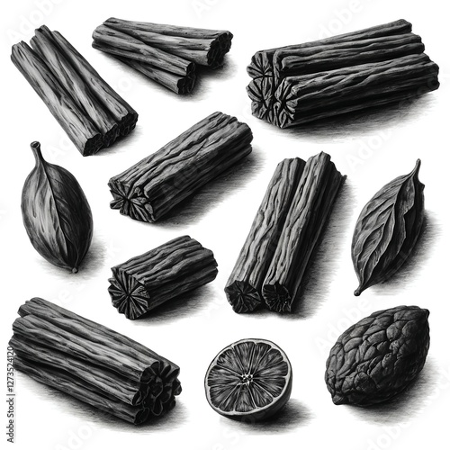 Wallpaper Mural Black and White Still Life of Charred Wood and Citrus Torontodigital.ca