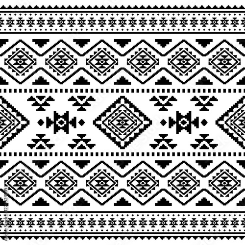 Southwest Aztec geometric Native American Mexican Navajo tribal ethnic boho indian texture ornament seamless pattern fabric black and white design vector for woven textile printing blanket rug carpet 