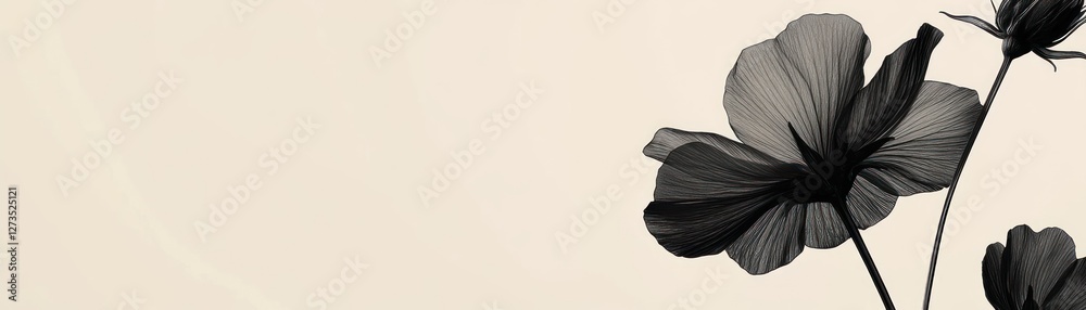 Fototapeta premium Elegant Black Flowers on Beige Background