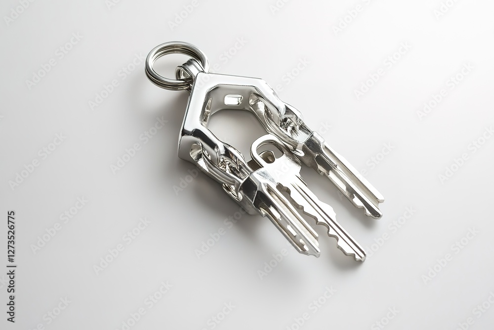 Silver House Keyring with Keys: Home Sweet Home - A charming, symbolic image of a house-shaped keyring with keys attached, perfect for real estate, home security, and property concepts. Ideal for Silver House Keyring with Keys: Home Sweet Home - A charming, symbolic image of a house-shaped keyring with keys attached, perfect for real estate, home security, and property concepts. Ideal for