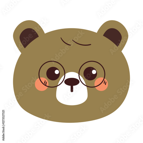 cute hand drawing cartoon bear head wearing glasses. cute bear drawing for animal sticker, icon