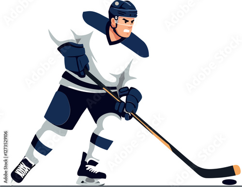 Hockey player in action with stick detailed vector art