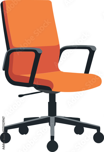 Office chair design featuring orange upholstery in flat vector art style