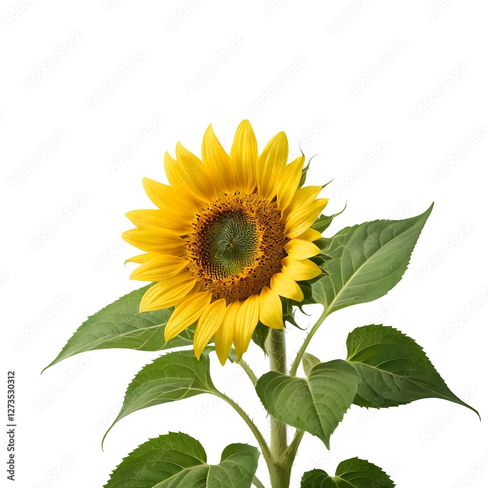 Obraz premium Single Sunflower Isolated on White Background