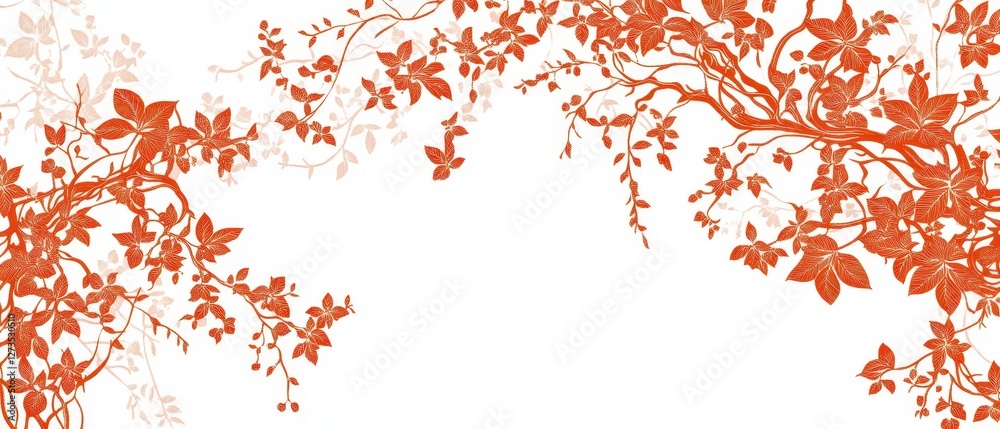 Stylized Karakusa vine and leaf pattern in warm orange on white, organic and decorative Japanese design Stylized Karakusa vine and leaf pattern in warm orange on white, organic and decorative Japanese design