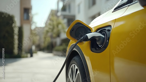 Yellow EV Charging in Urban Setting photo