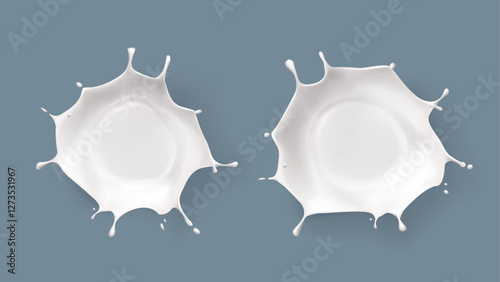 Splashed milk isolated. Natural dairy products, yogurt or cream in crown splashes with flying drops.