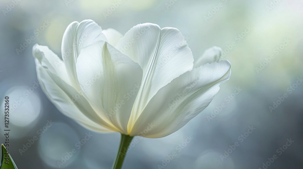 An ethereal, almost dreamlike image of a white tulip with softly blurred edges, giving the illusion of floating in air An ethereal, almost dreamlike image of a white tulip with softly blurred edges, giving the illusion of floating in air
