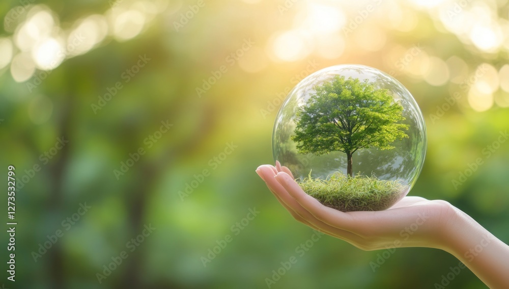 Protecting Our Planet: A Hand Holding a Miniature World Protecting Our Planet: A Hand Holding a Miniature World