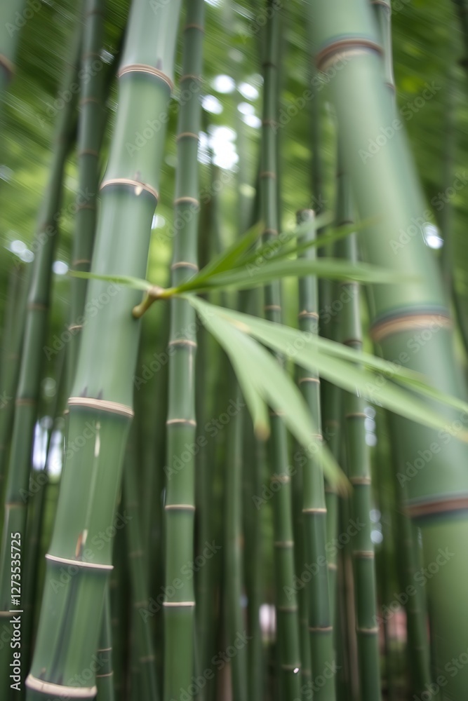 Fototapeta premium Wandering Through Serene Bamboo Forest with Lush Greenery and Leaves