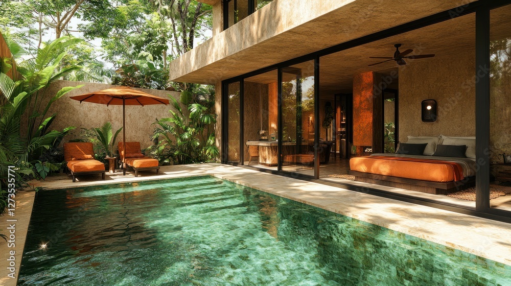 custom made wallpaper toronto digitalTropical Modern Pool House with Interior View