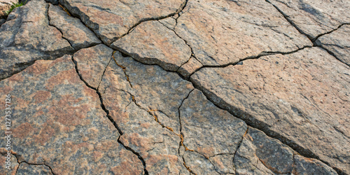 Close-up of textured granite with natural cracks and mineral veins