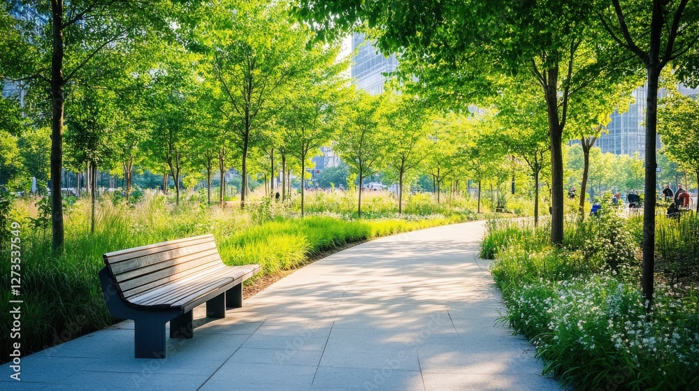 An inaugural ceremony for the opening of a new urban park. Featuring green spaces and community An inaugural ceremony for the opening of a new urban park. Featuring green spaces and community