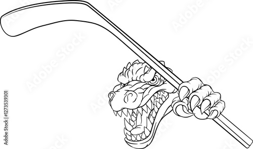 A crocodile, dinosaur or alligator lizard hockey sports mascot