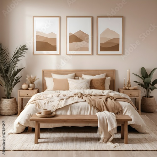 Bohemian Beige Bedroom Interior Design