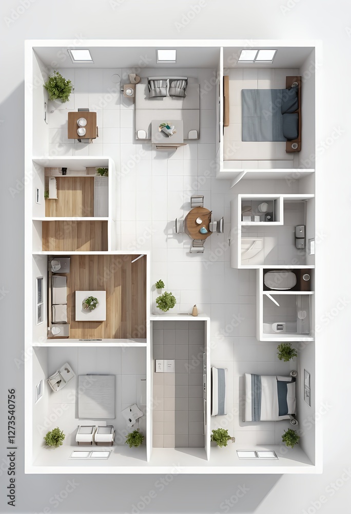 Fototapeta premium Modern Two-Bedroom Apartment Floor Plan, Top View
