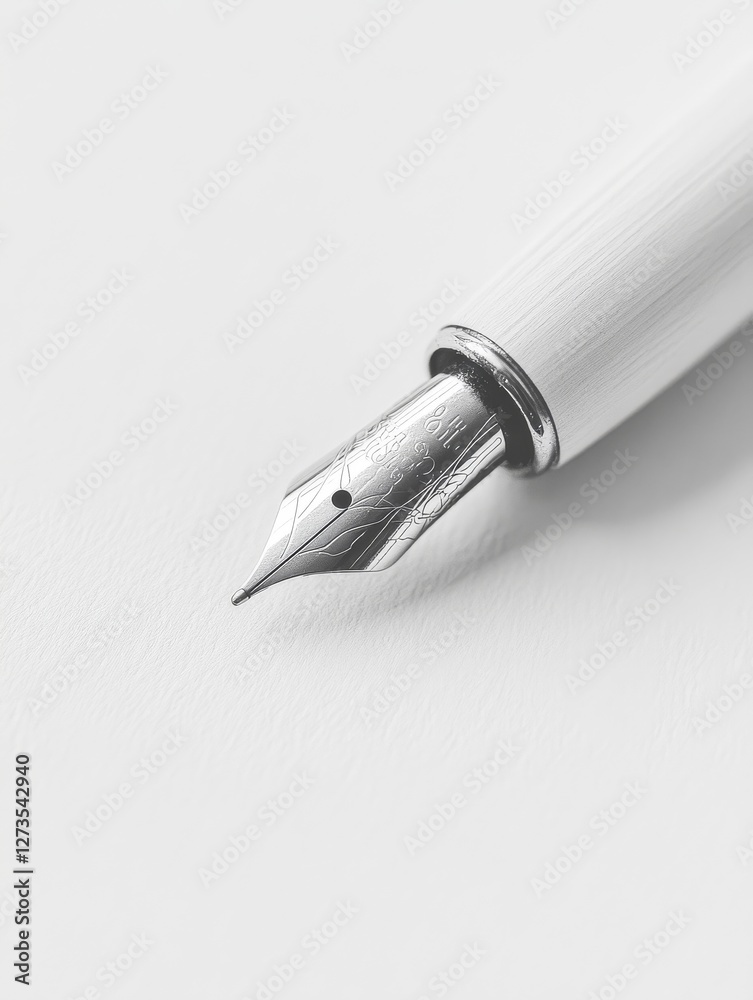 Elegant White Fountain Pen Close-Up Artistic Stationery Instrument Detail Writing Tool on Paper Elegant White Fountain Pen Close-Up Artistic Stationery Instrument Detail Writing Tool on Paper