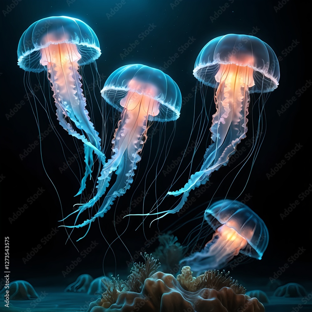 Obraz premium Glowing Jellyfish Swarm