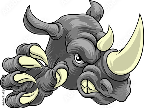 A rhino or rhinoceros mean, angry cartoon animal sports mascot photo