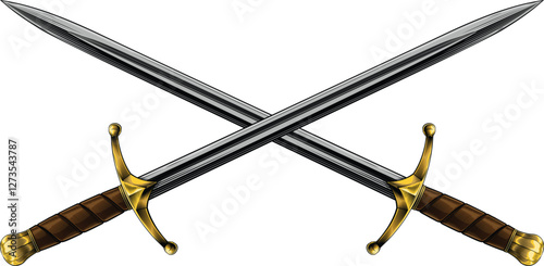 Illustration of two crossed medieval swords. Original illustration in a vintage retro engraving woodcut style. Suitable for use in heraldry