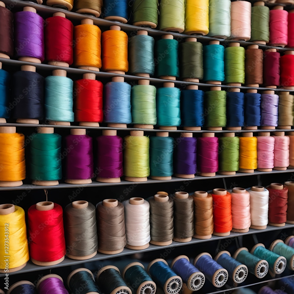 Colorful Spools of Thread on Shelf Colorful Spools of Thread on Shelf