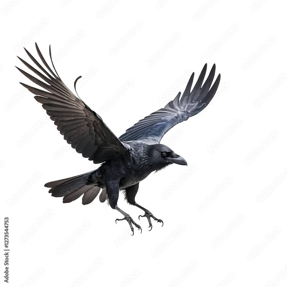 Fototapeta premium Raven in Flight, Isolated on White