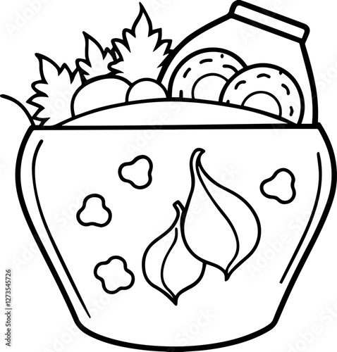 organic rubbish outline coloring book page line art vector illustration