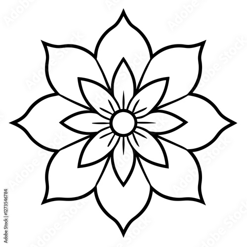 Minimalist Cosmos Flower Mandala Line Art Vector