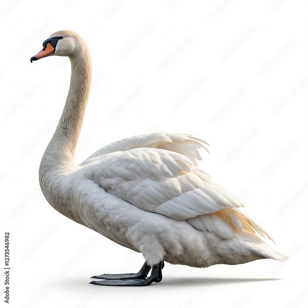Fototapeta premium Elegant White Swan Isolated on White Background