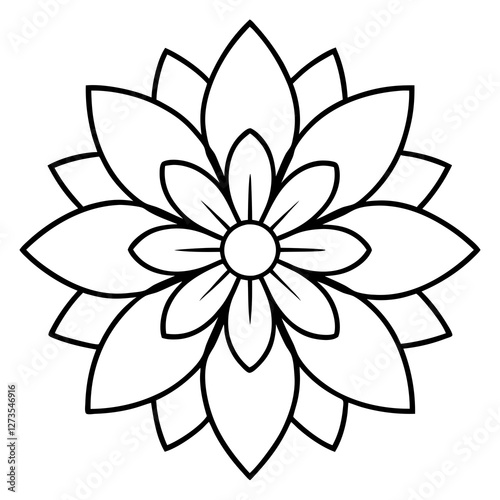 Minimalist Cosmos Flower Mandala Line Art Vector