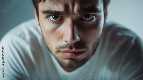 Withdrawal symptoms cause mood swings. A person with a blank expression, looking distant