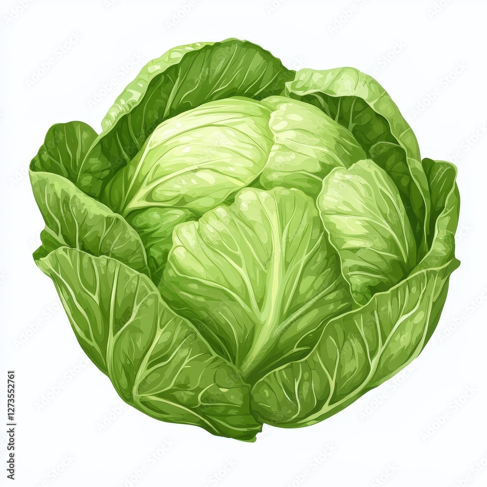 Obraz premium Vibrant green cabbage with layered leaves isolated. Signifying healthy eating and fresh produce; ideal for nutrition and agriculture-themed projects.