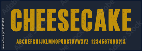 Condensed grunge vector font with soft texture. Alphabet font with uppercase and number