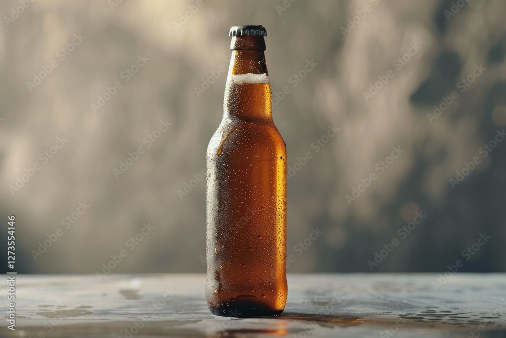 Cold beer bottle with drops, frost glass of light beer. High quality photo