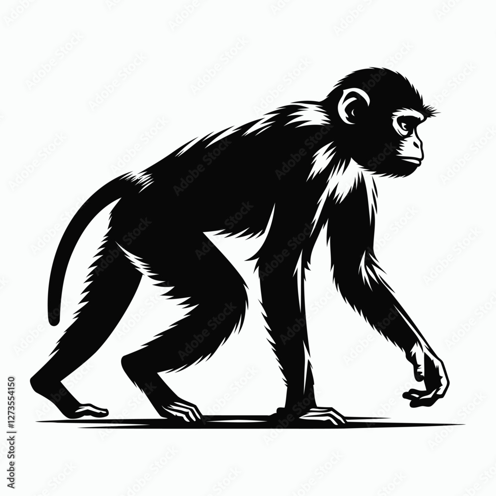 Fototapeta premium Monkey Silhouette Vector – Black and White Wildlife Illustration