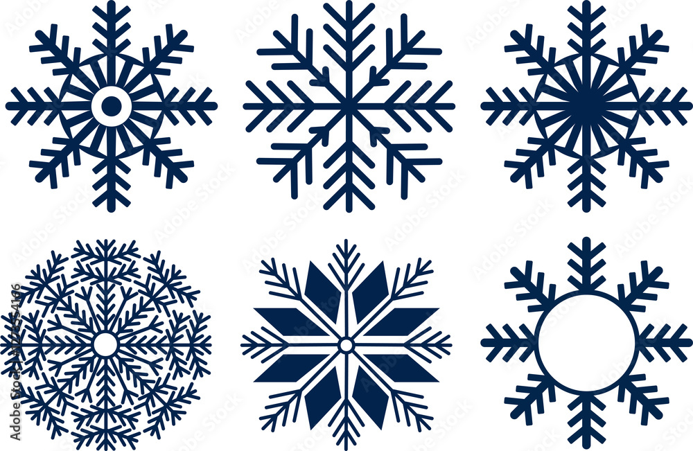 Obraz premium A set of blue snowflakes. Christmas snowflakes isolated on transparent. Christmas decoration png icons.